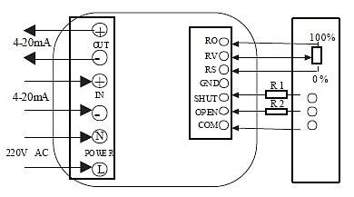 智能調(diào)節(jié)式，輸入輸出4-20mA，智能調(diào)節(jié)型接線圖